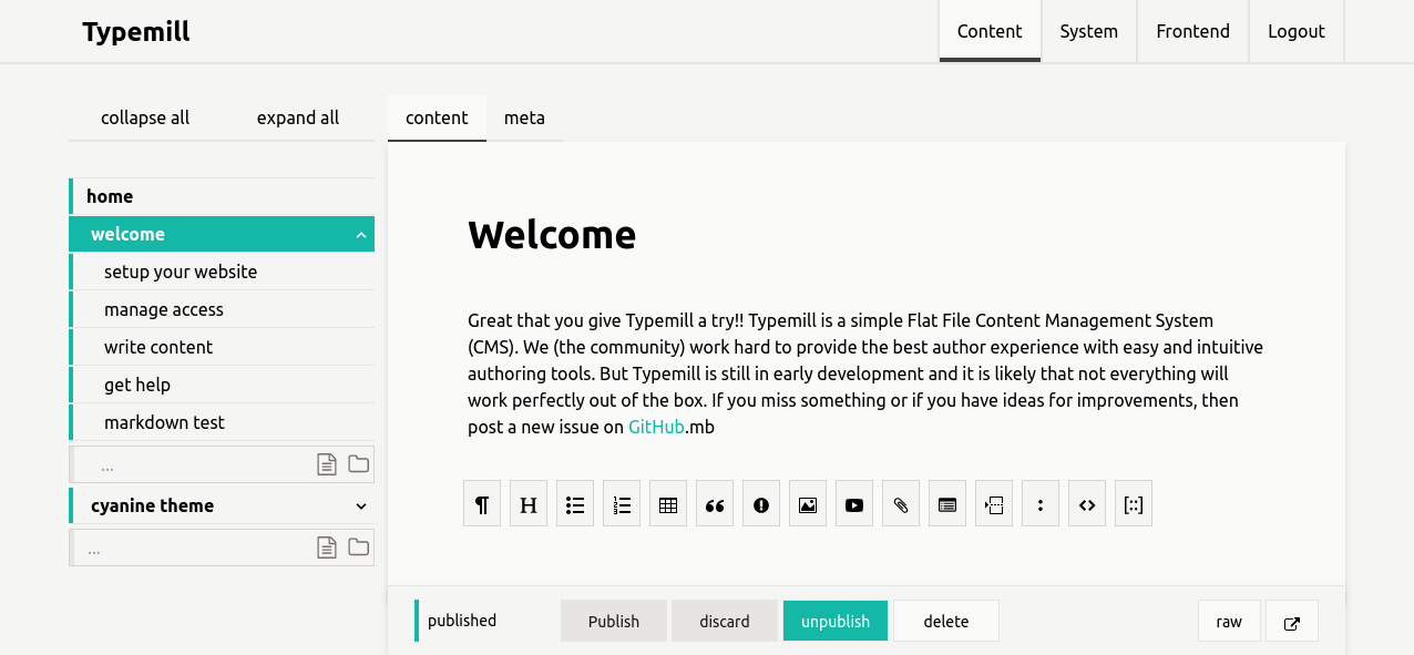 Typemill Screenshot